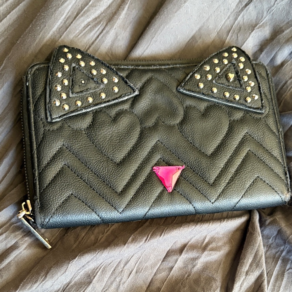 Betsey Johnson Black Cat Ear Wallet with Studs